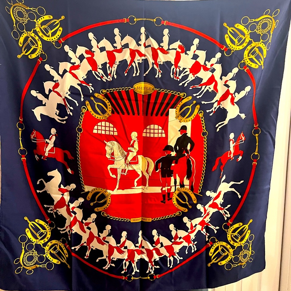 Authentic HERMES Carre 90 Scarf "MANEGE" Silk